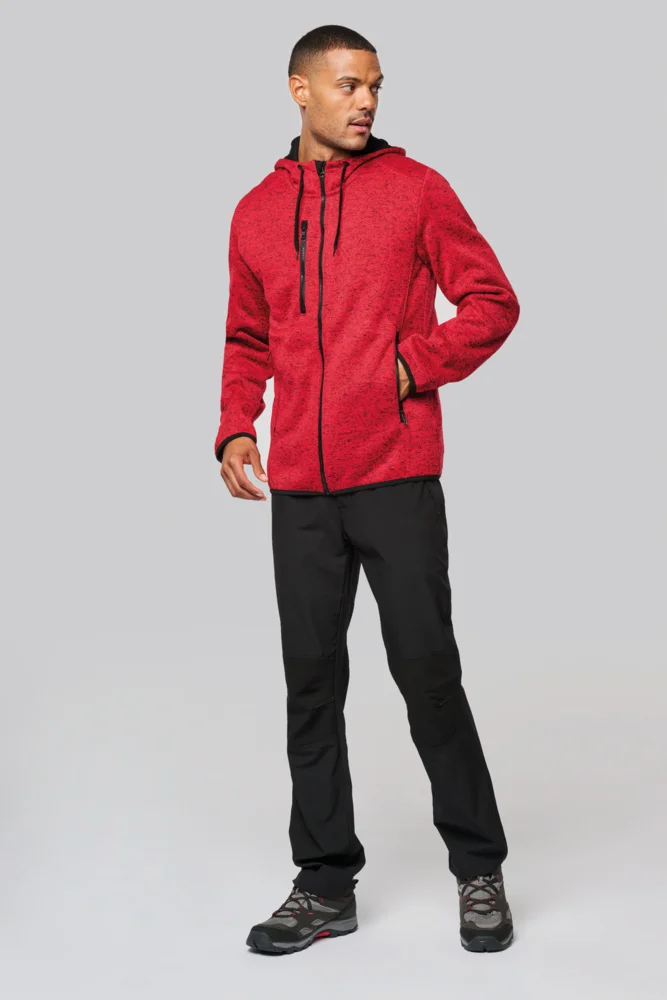 Herren Melange Kapuzen Strickfleece Jacke
