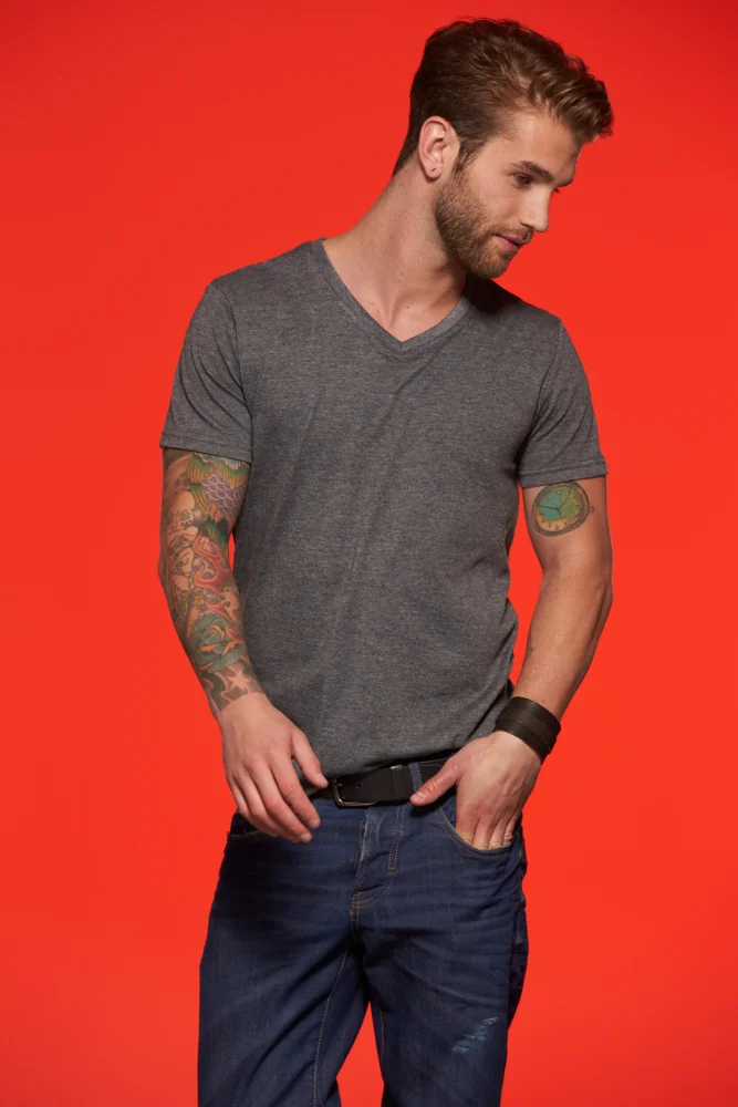 Herren V-Ausschnitt Melange T-Shirt
