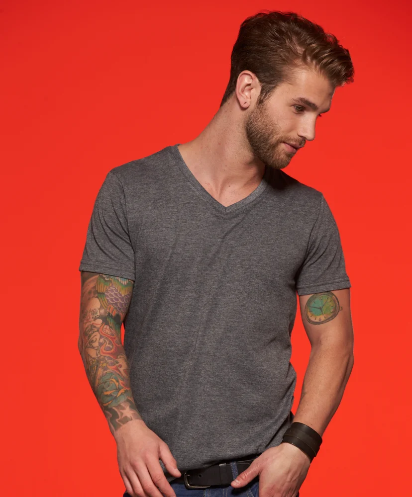 Herren V-Ausschnitt Melange T-Shirt