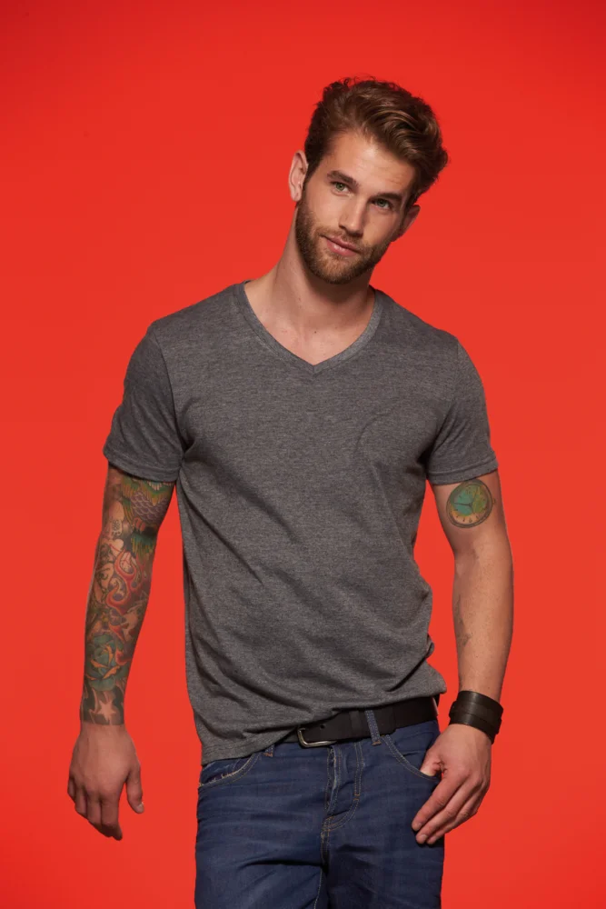 Herren V-Ausschnitt Melange T-Shirt