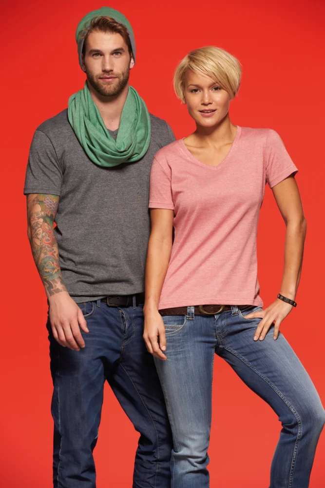 Herren V-Ausschnitt Melange T-Shirt