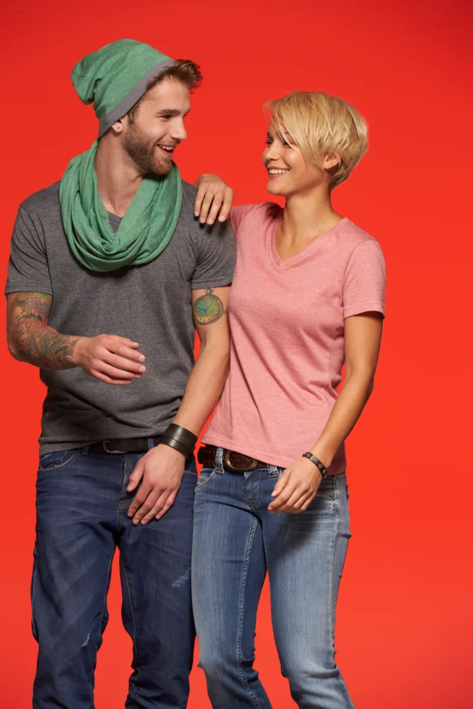 Herren V-Ausschnitt Melange T-Shirt
