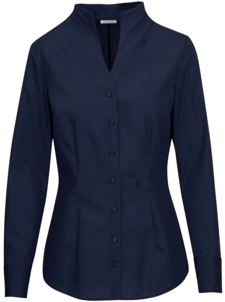 Popeline Bluse mit Kelchkragen langarm