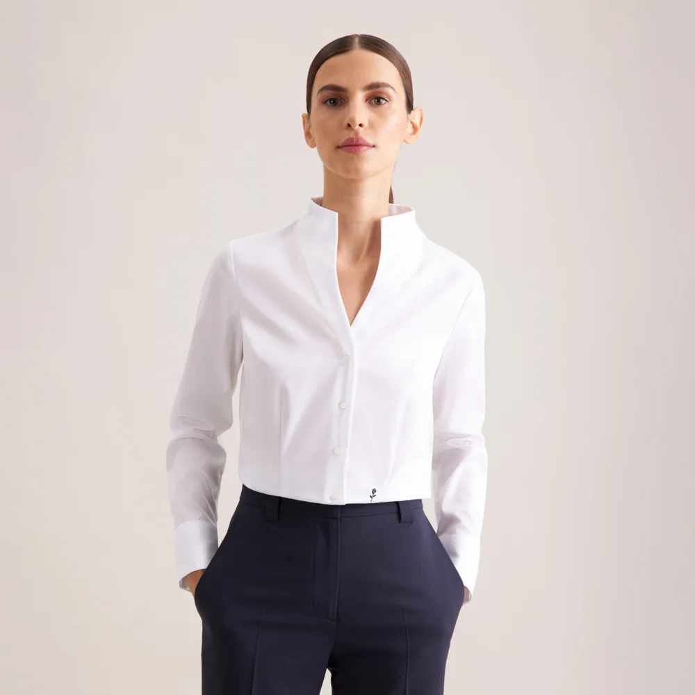 Popeline Bluse mit Kelchkragen langarm