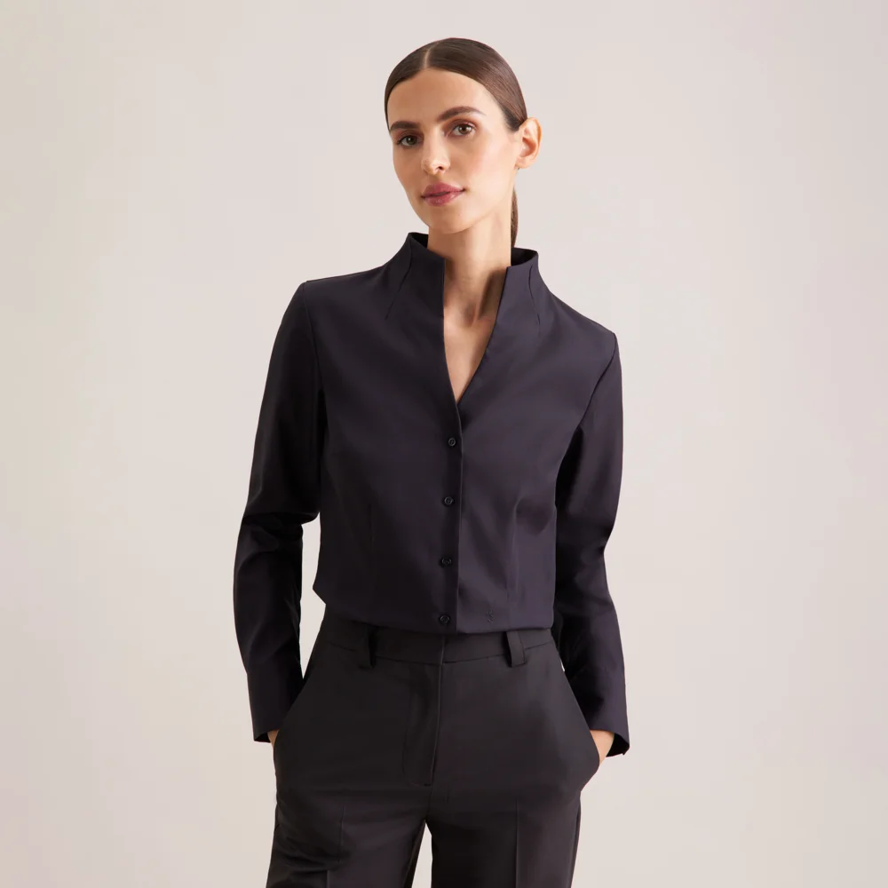 Popeline Bluse mit Kelchkragen langarm