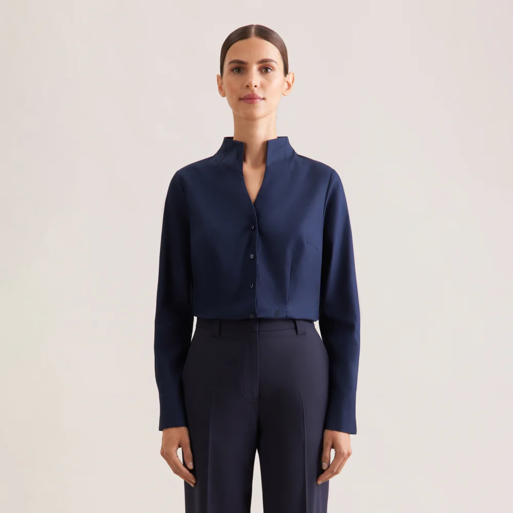 Popeline Bluse mit Kelchkragen langarm