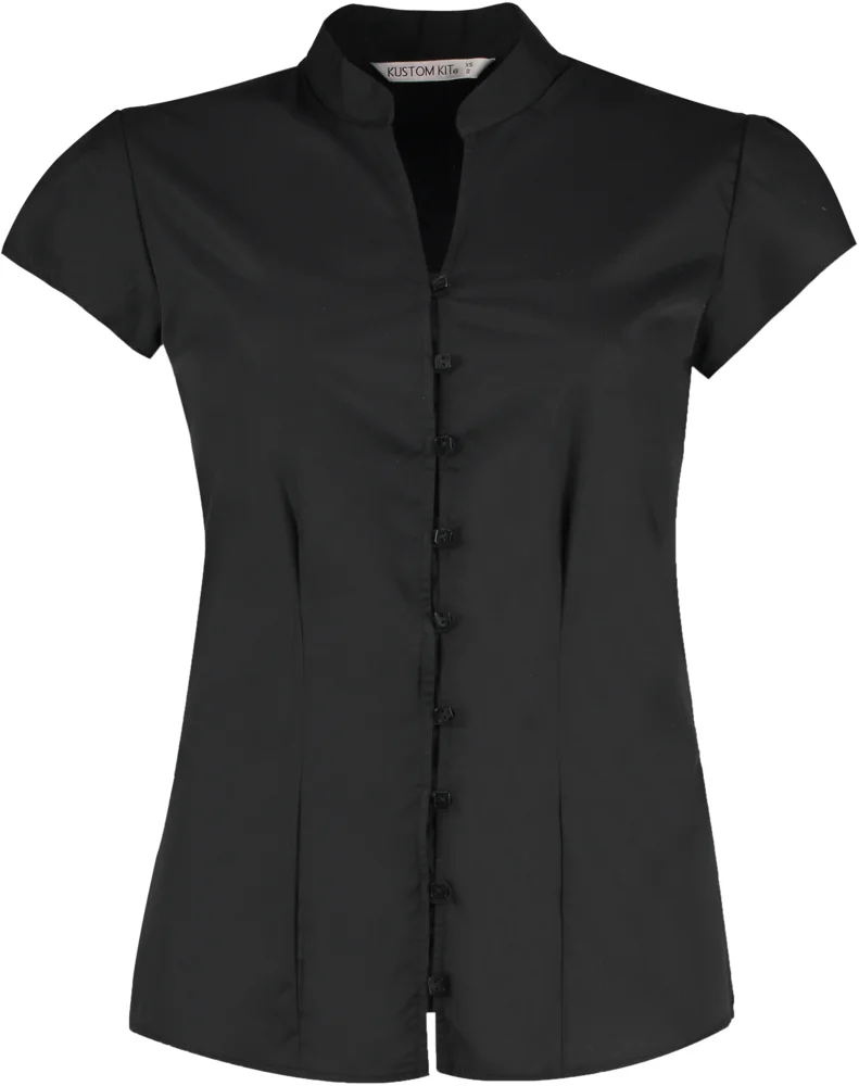 Popeline Bluse mit Maokragen kurzarm