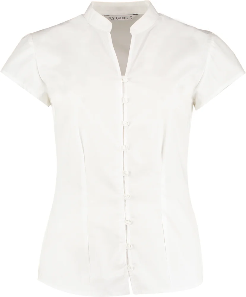 Popeline Bluse mit Maokragen kurzarm