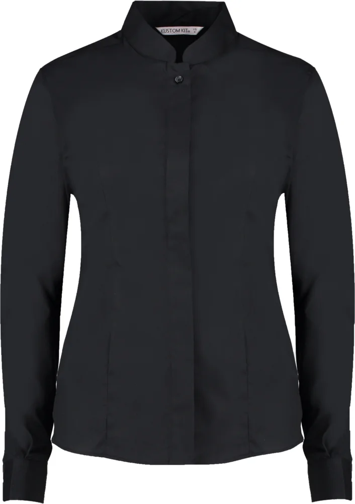 Popeline Bluse mit Maokragen langarm