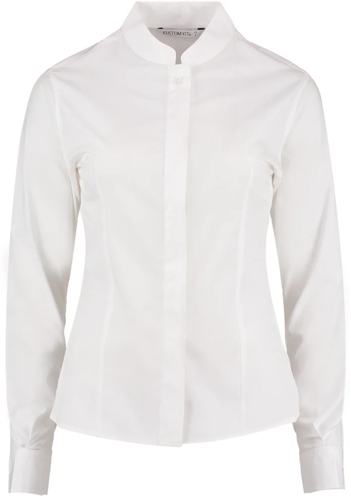 Popeline Bluse mit Maokragen langarm