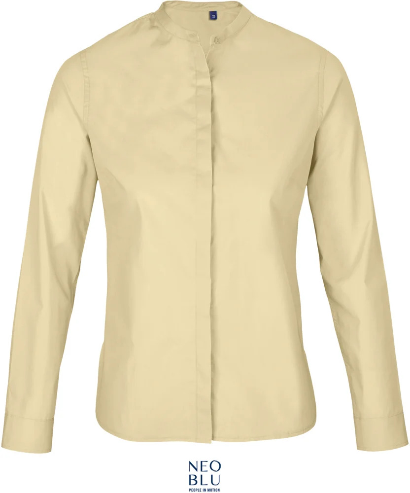 Poplin blouse with a Mao collar long-sleeve