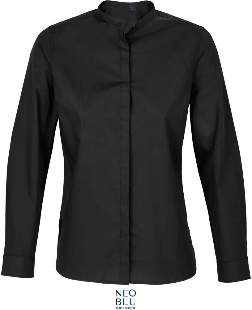Poplin blouse with a Mao collar long-sleeve