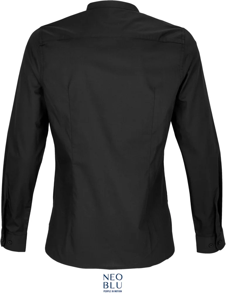 Poplin blouse with a Mao collar long-sleeve
