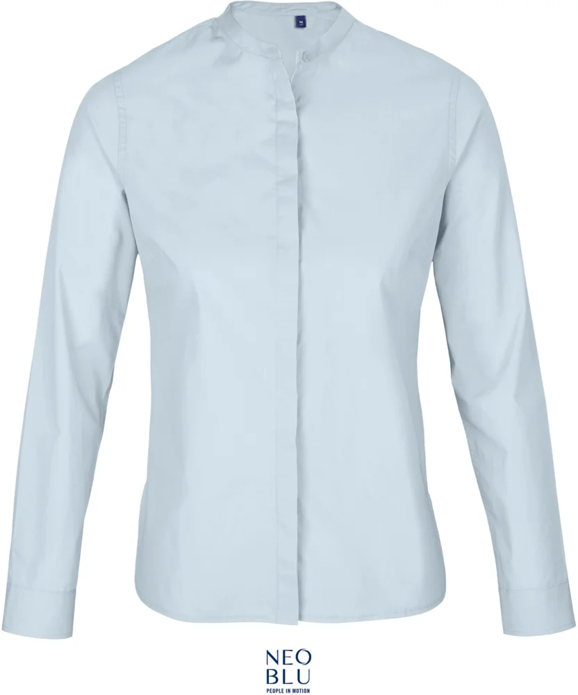 Poplin blouse with a Mao collar long-sleeve