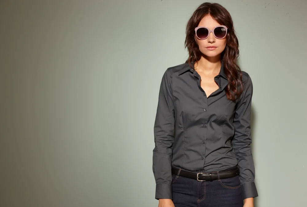 Popeline Business Bluse langarm
