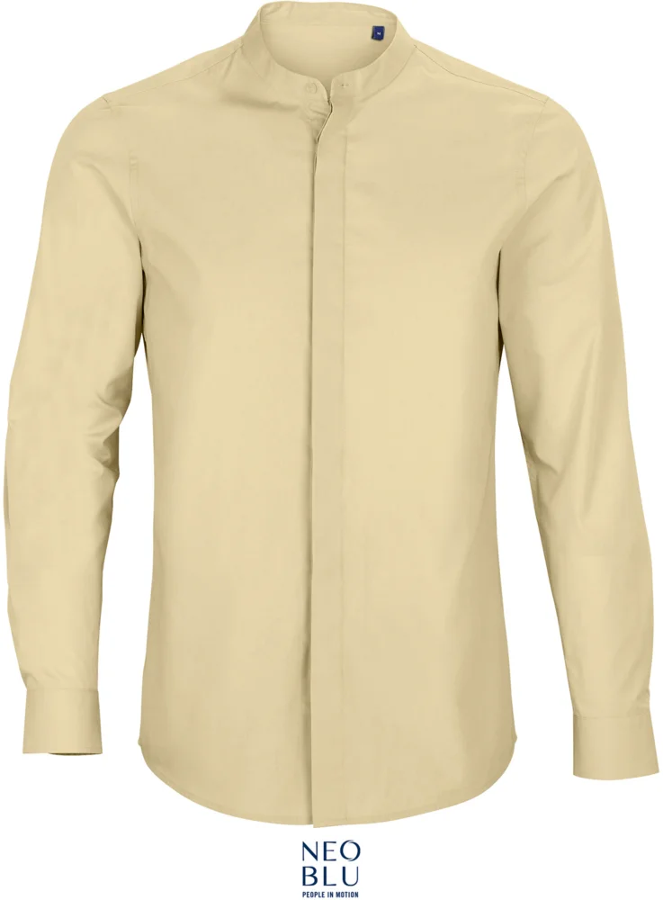 Popeline Hemd mit Maokragen langarm