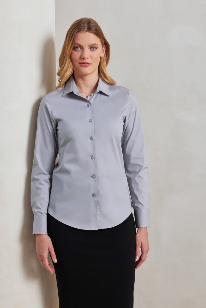 Popeline Stretch Bluse langarm