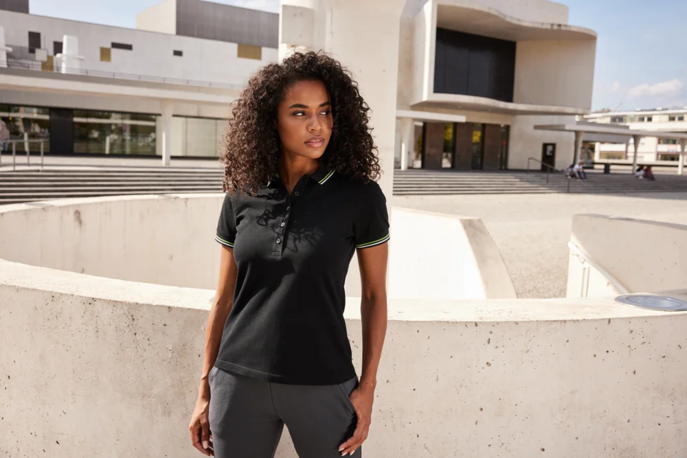 Heavy Ladies' Piqué Polo with contrasting Stripes
