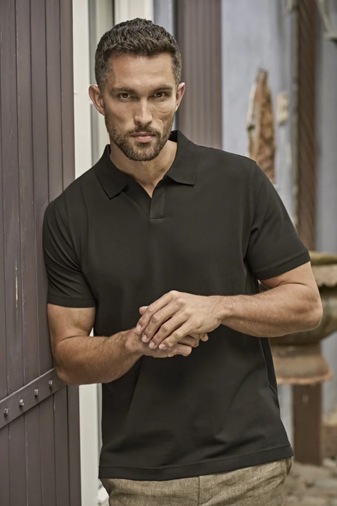Schweres Herren Luxus V-Neck Stretch Piqué Polo