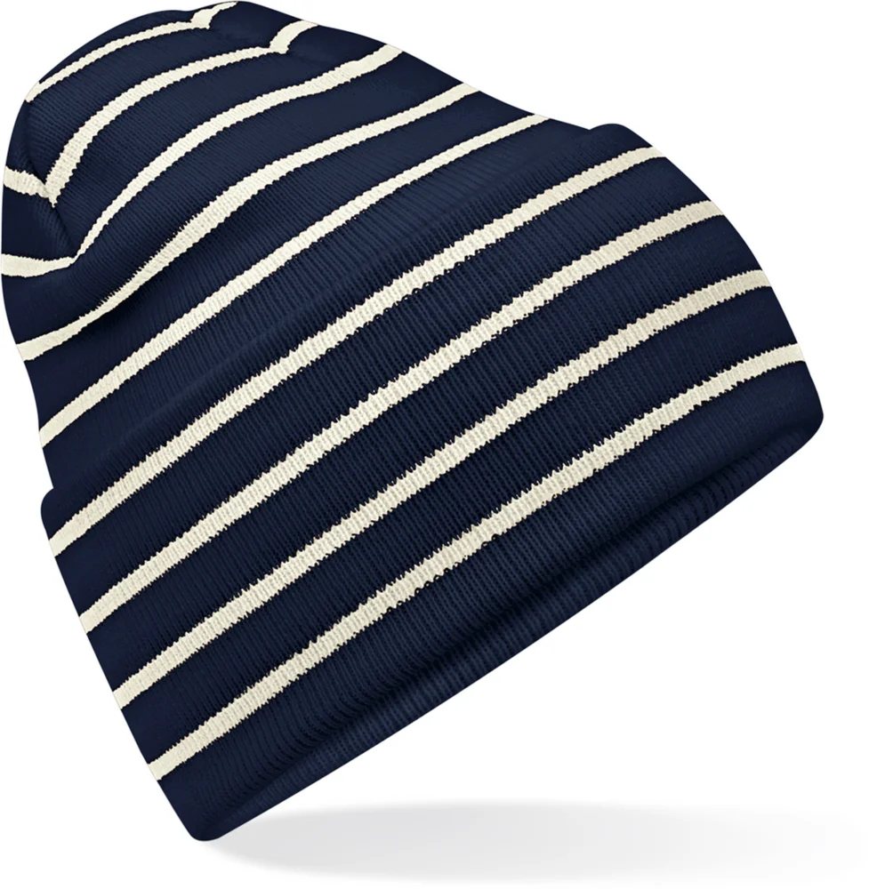 Strickmütze mit Streifen und Umschlag