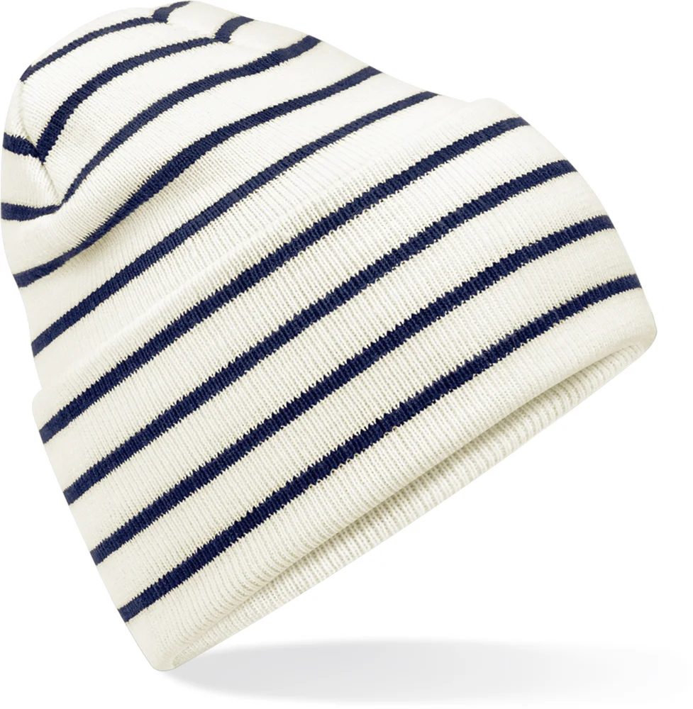 Strickmütze mit Streifen und Umschlag