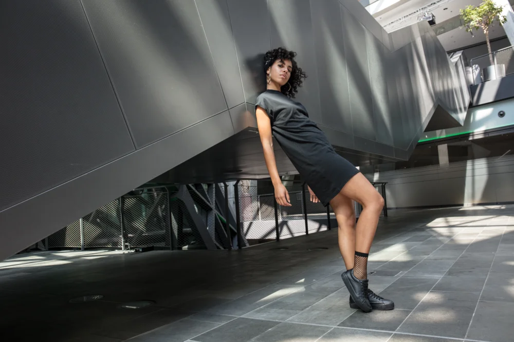 T-shirt Dress with stand-up collar