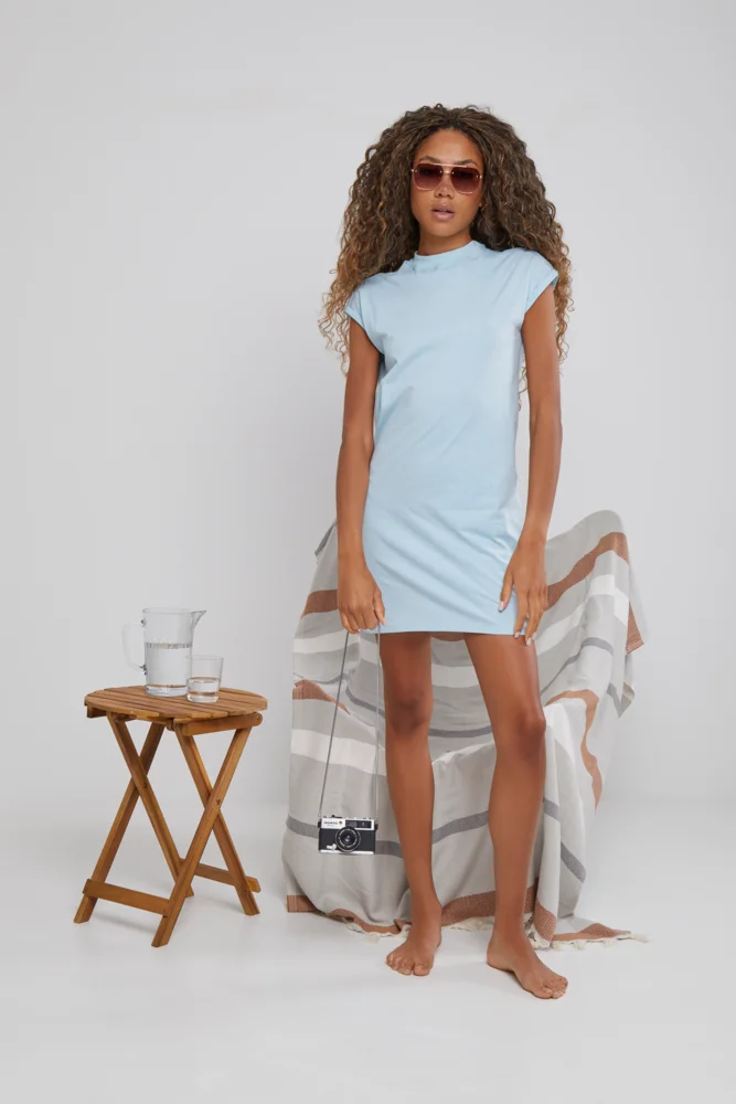 T-shirt Dress with stand-up collar
