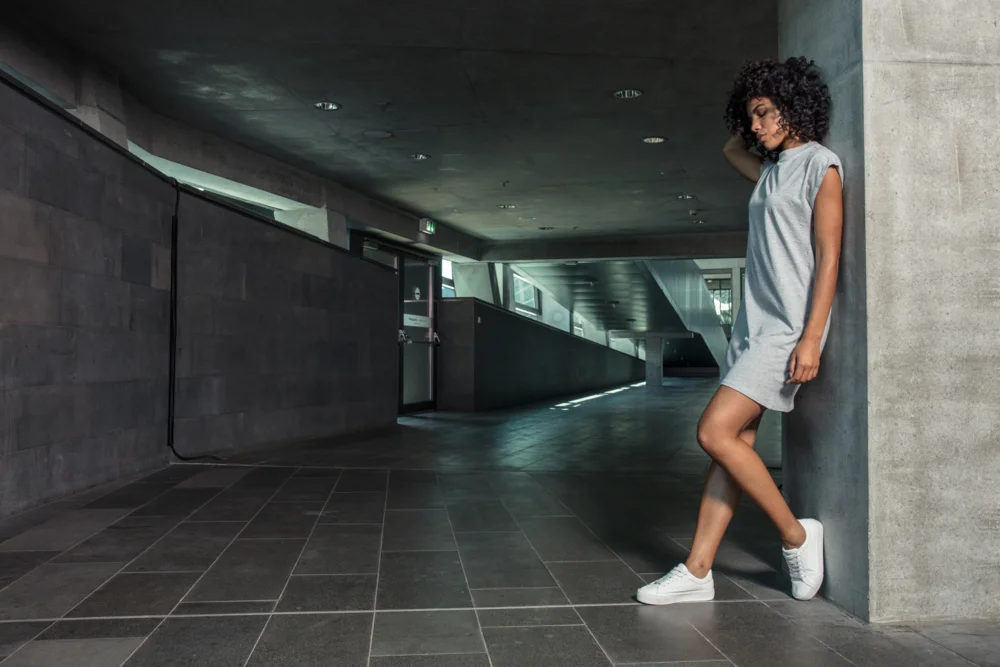 T-shirt Dress with stand-up collar