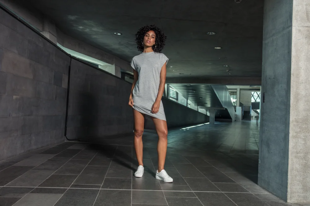 T-shirt Dress with stand-up collar