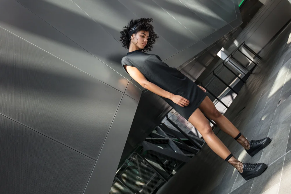 T-shirt Dress with stand-up collar
