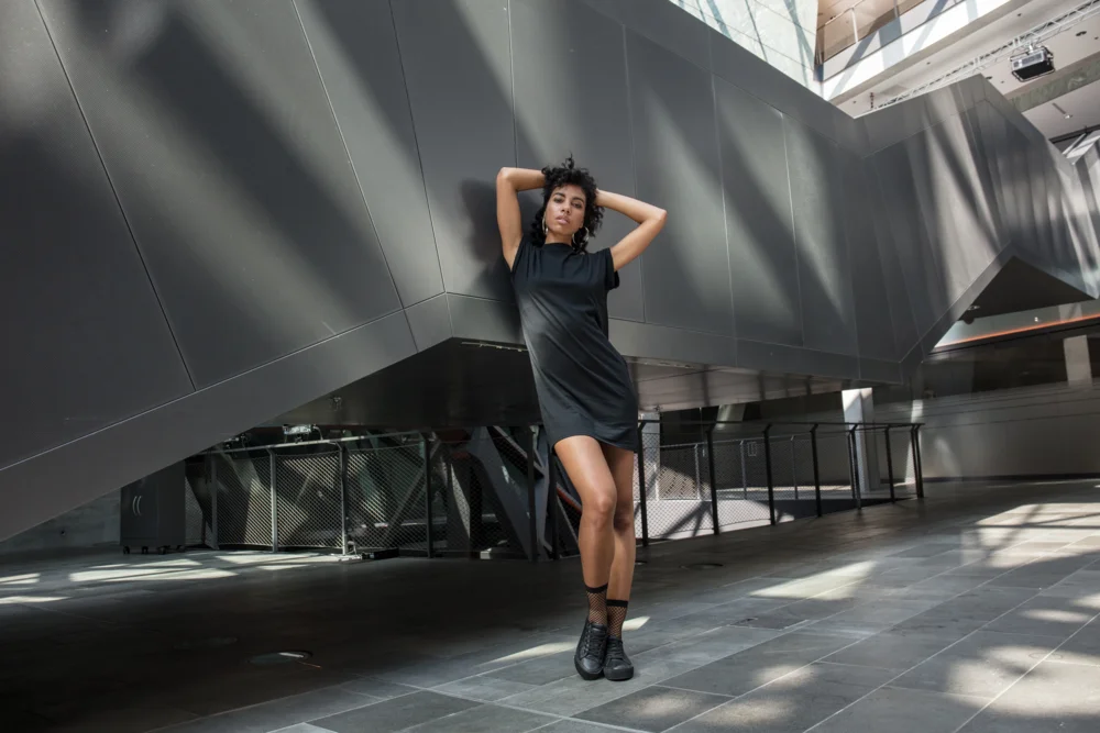 T-shirt Dress with stand-up collar