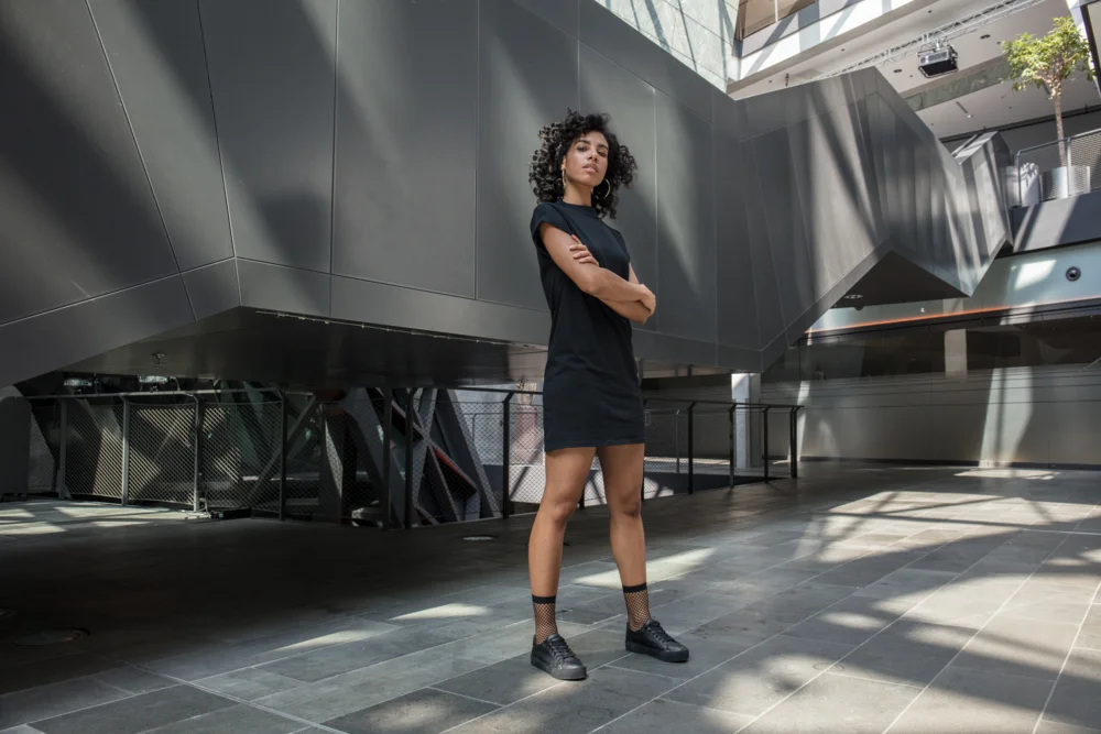 T-shirt Dress with stand-up collar