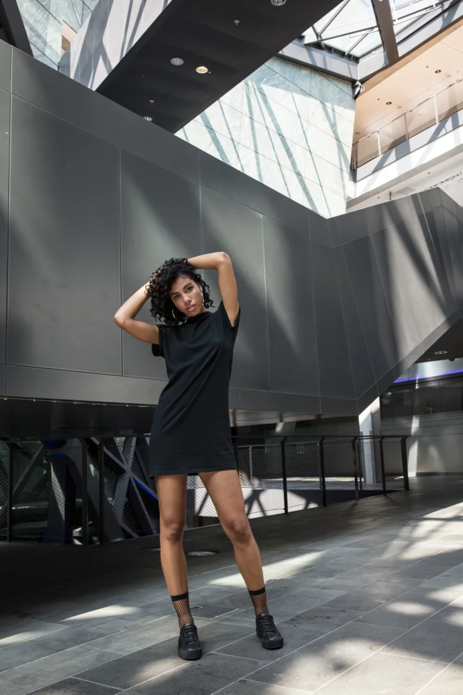 T-shirt Dress with stand-up collar