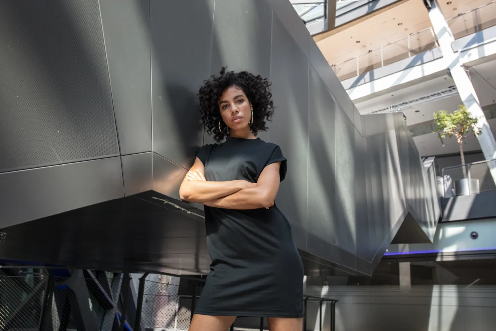T-shirt Dress with stand-up collar