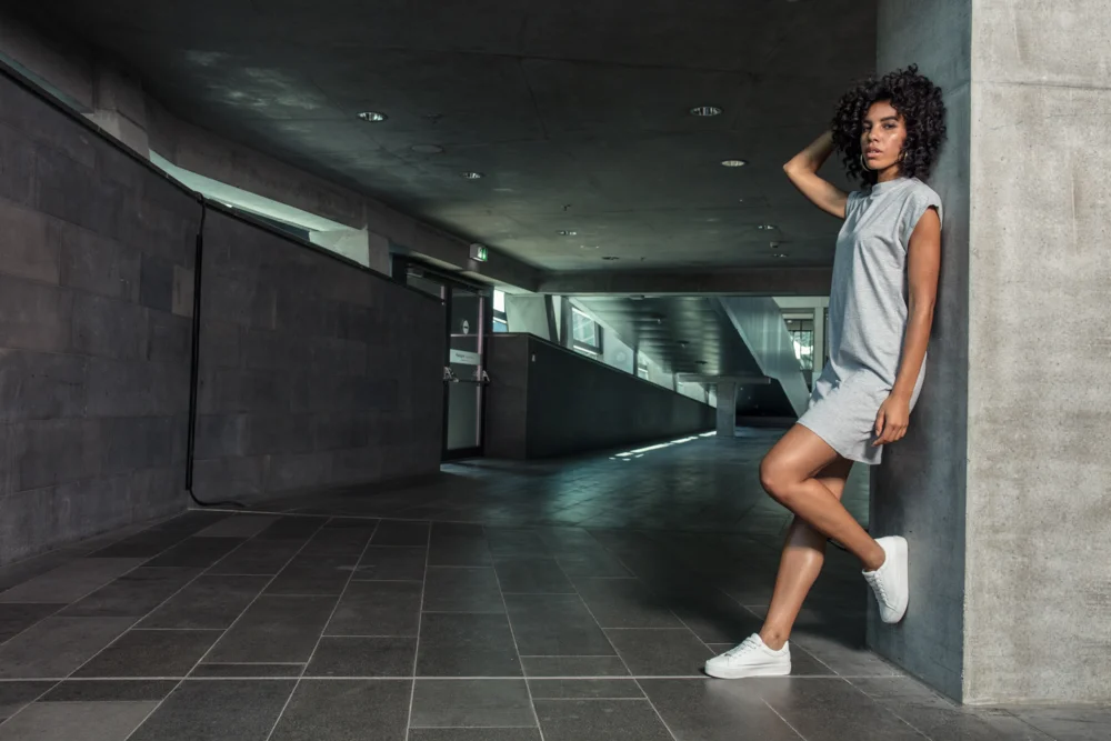 T-shirt Dress with stand-up collar
