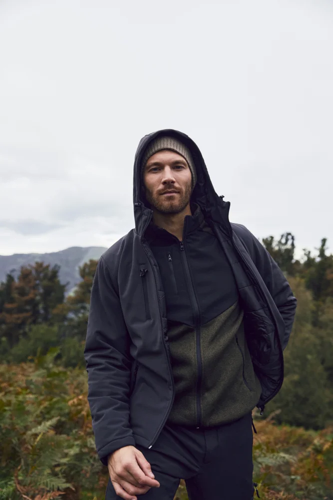 Wattierte Herren Kapuzen Softshell Jacke