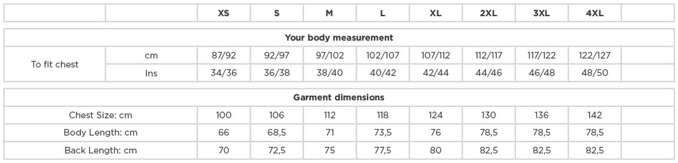 Size chart
