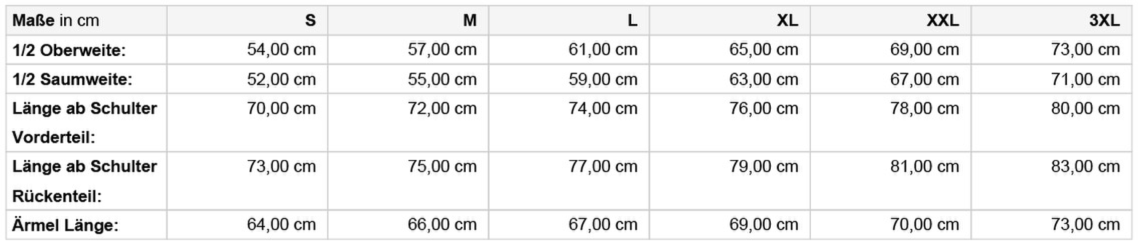 Size chart