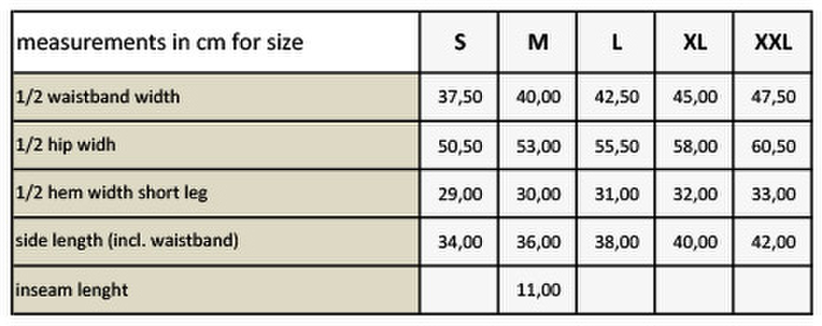 Size chart