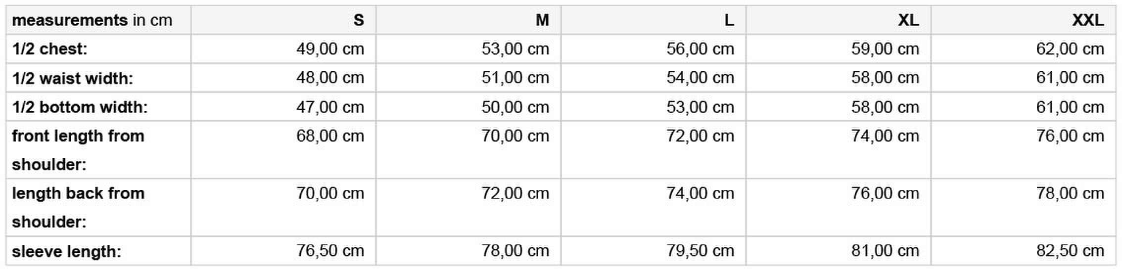Size chart