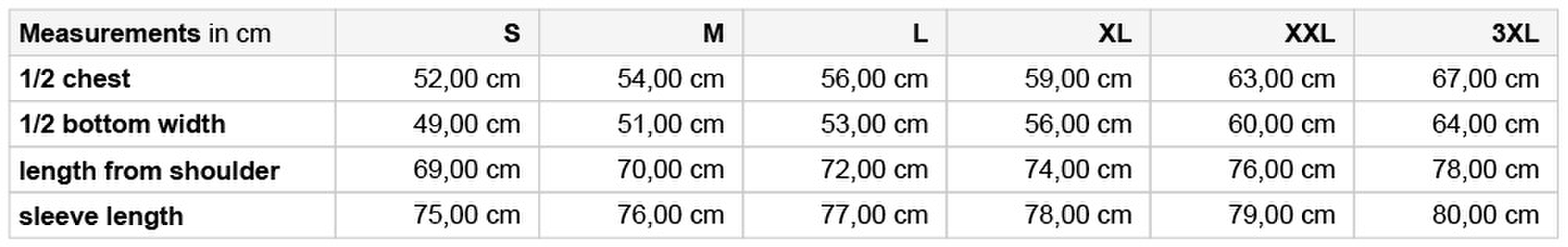 Size chart