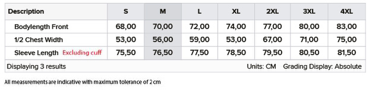 Size chart