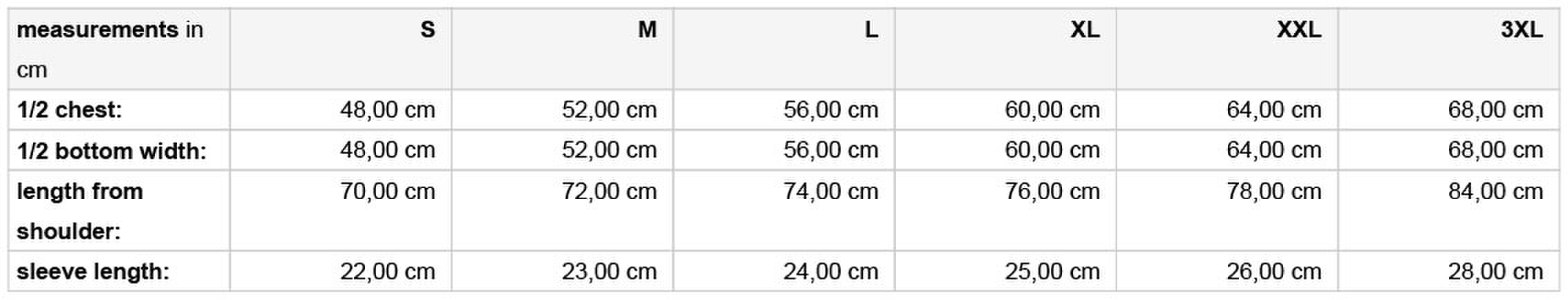 Size chart