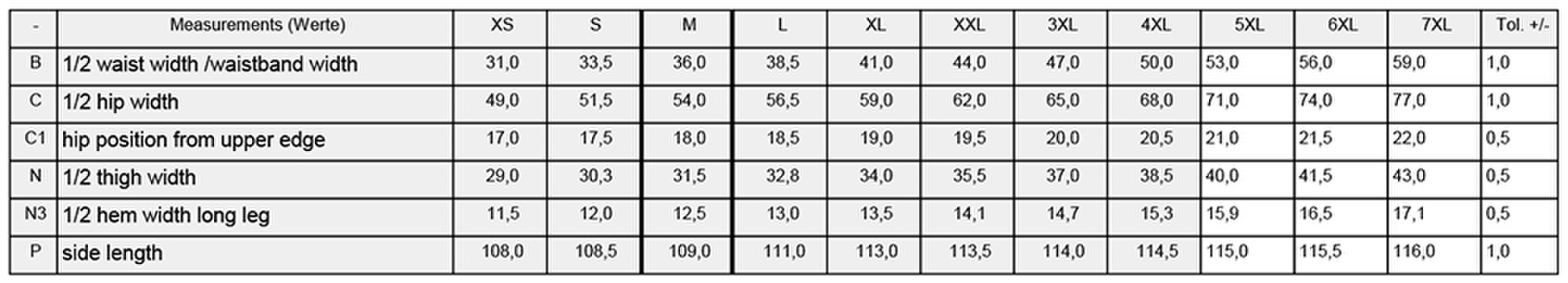 Size chart