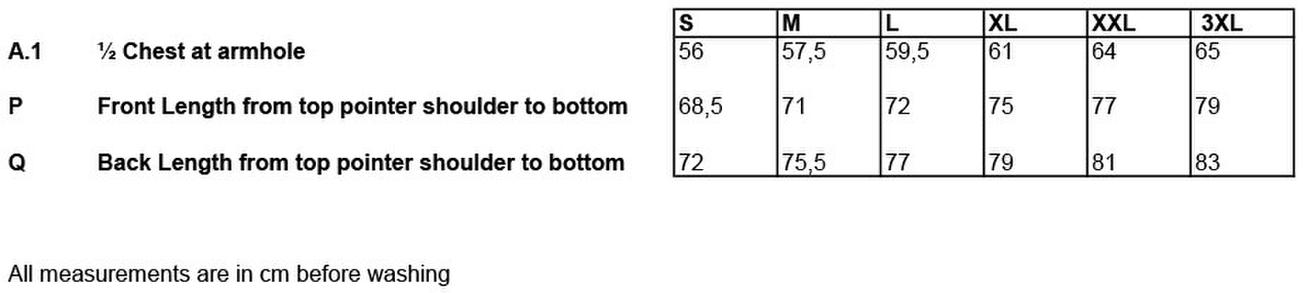 Size chart