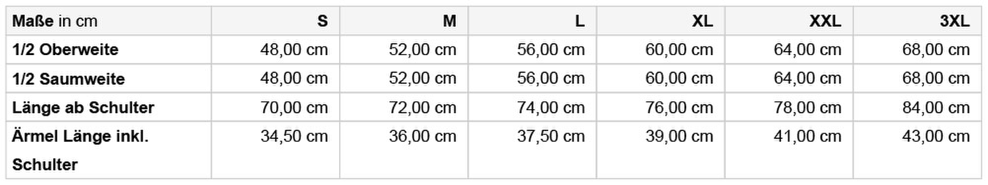 Size chart