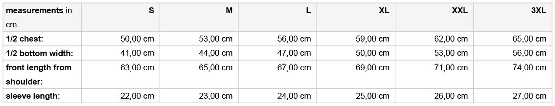 Size chart