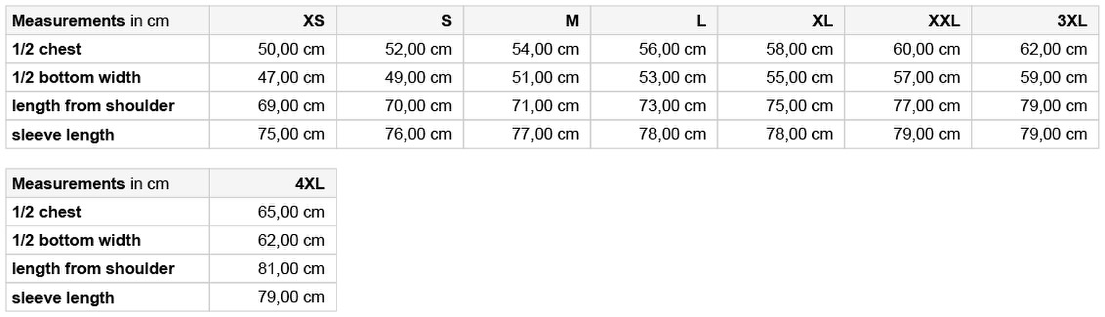 Size chart