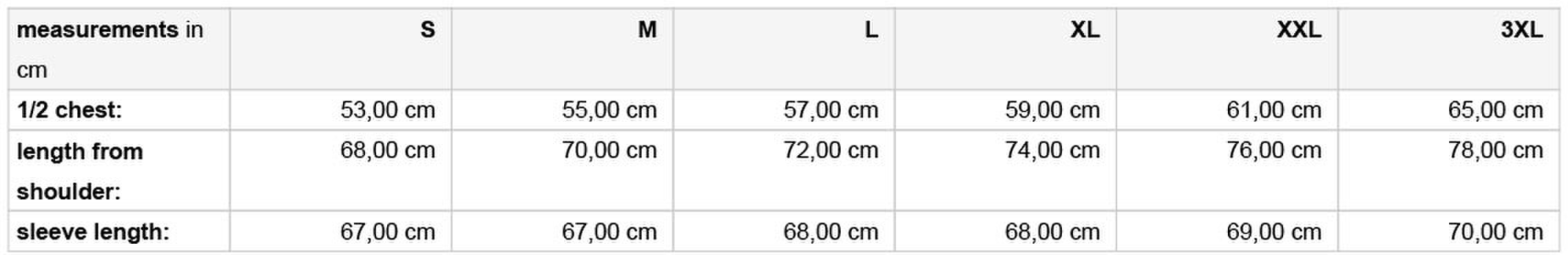 Size chart