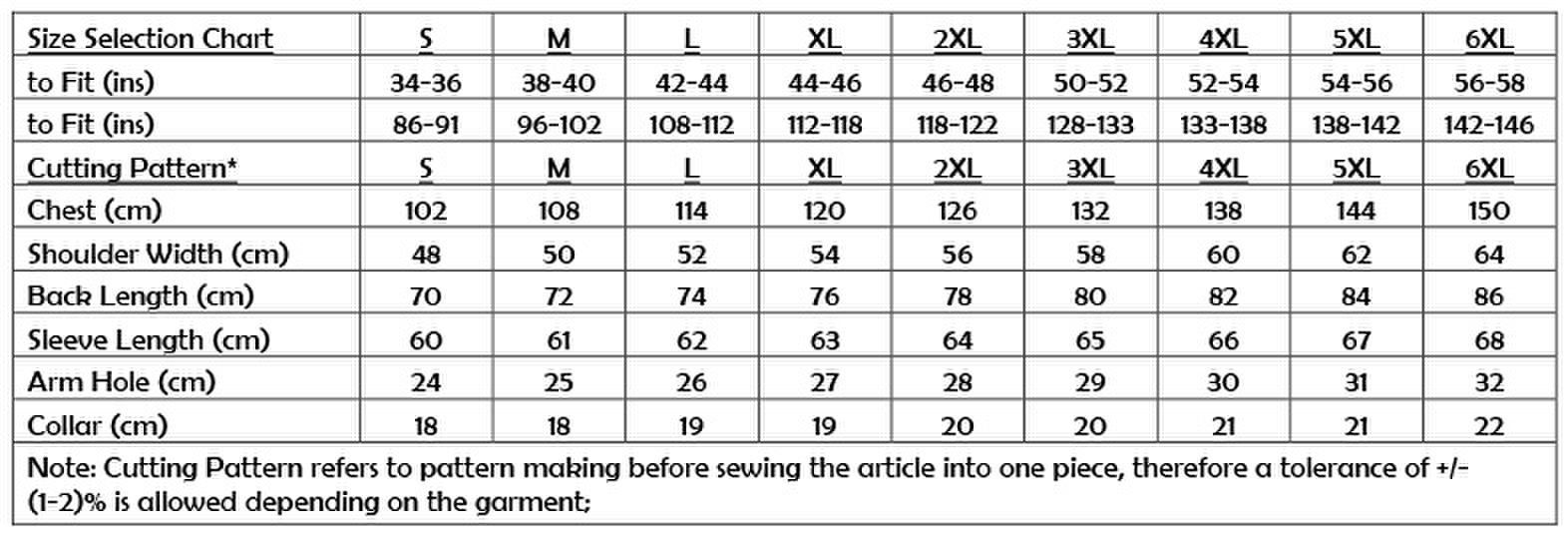 Size chart